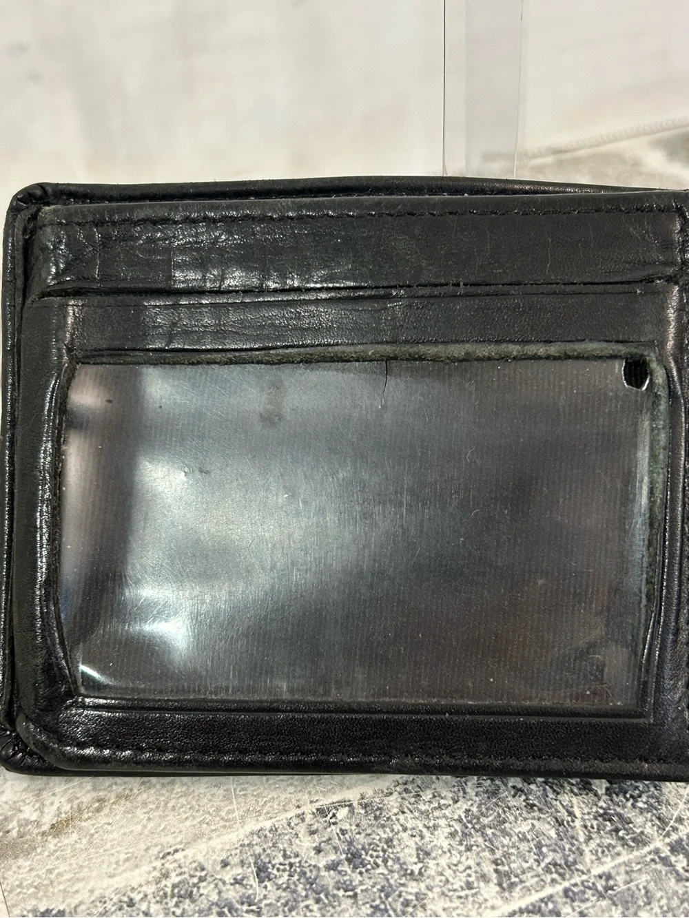 Calvin Klein Black Leather Bifold Card Holder with Stitch Trim